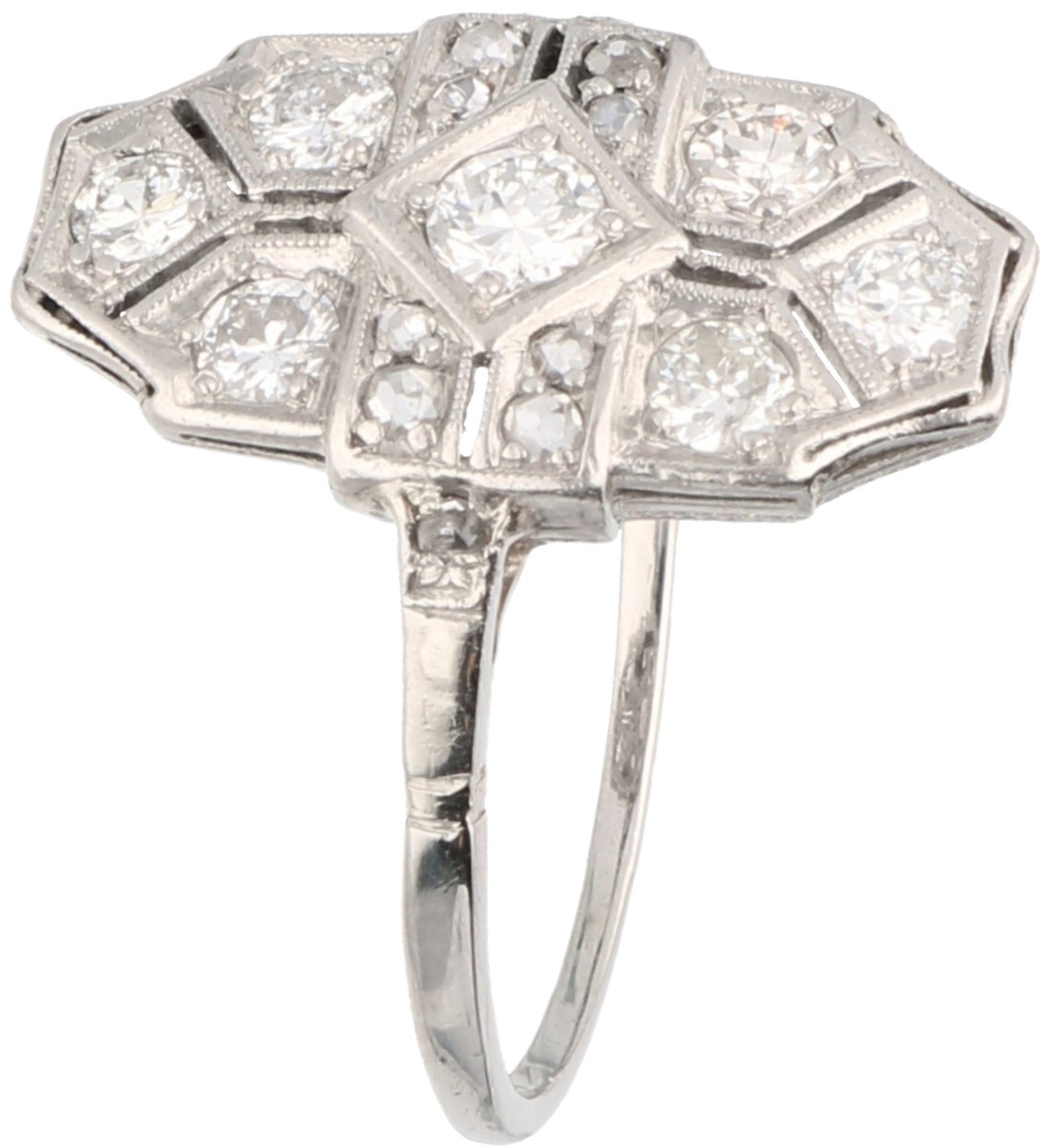 Platina art deco ring bezet met ca. 0.53 ct. diamant.