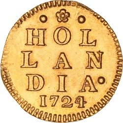 Dubbele wapenstuiver. Afslag in goud. Holland. 1724. Prachtig +.