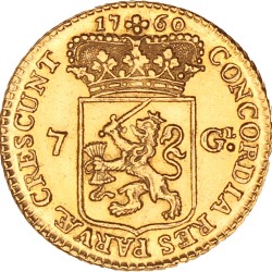 Halve gouden rijder van 7 gulden. Utrecht. 1760. Zeer Fraai / Prachtig.