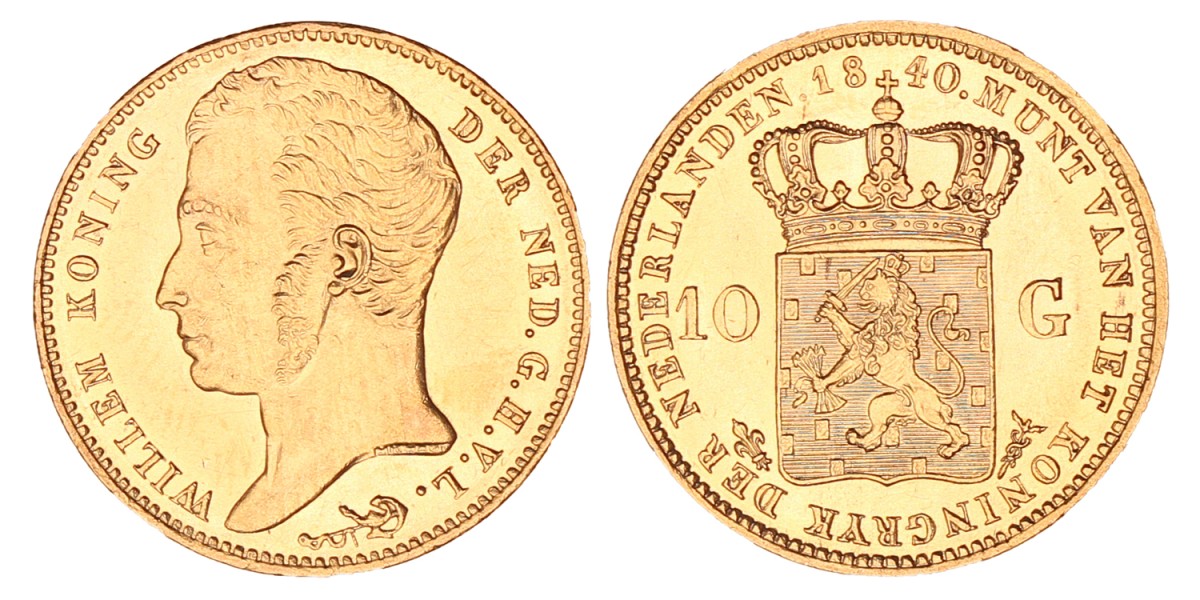 10 gulden goud. Willem I. 1840. UNC.
