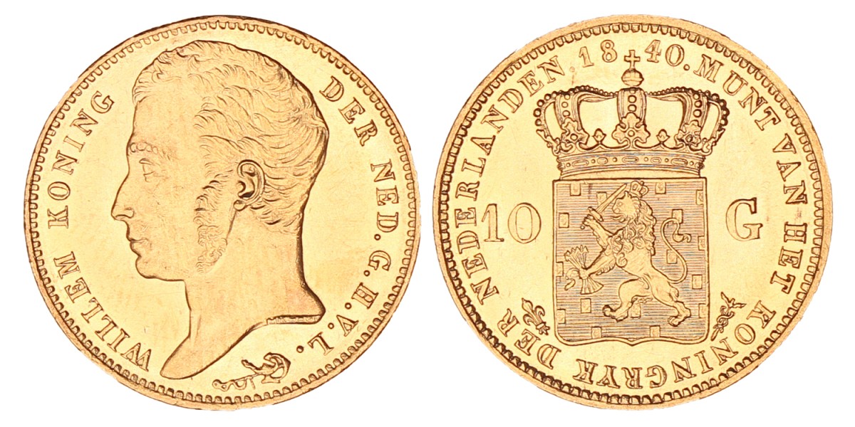 10 gulden goud. Willem I. 1840. UNC.