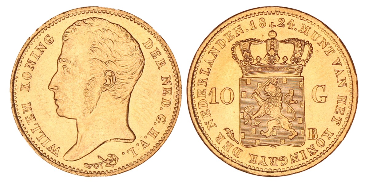 10 gulden goud. Willem I. 1824 B. UNC -.