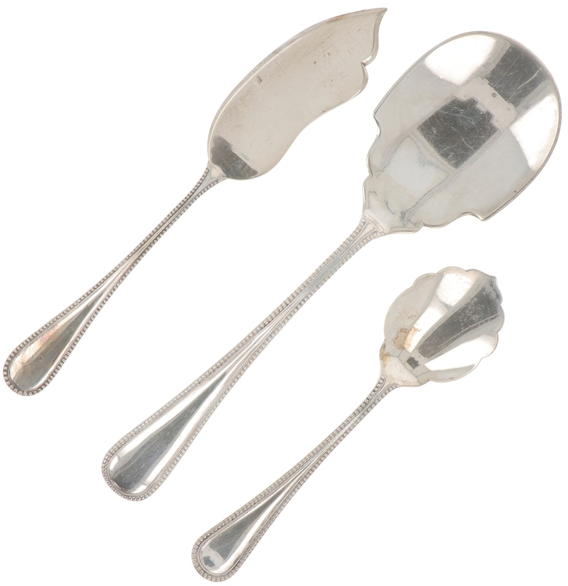 (3) delige set bestekdelen zilver.