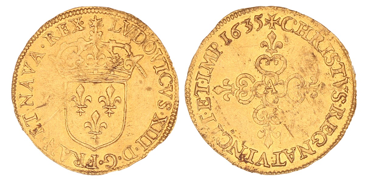 France. Louis XIII. 1 Écu d'Or. 1635 A.