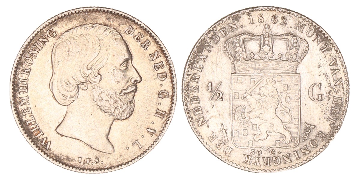 ½ Gulden. Willem III. 1862. Prachtig -.