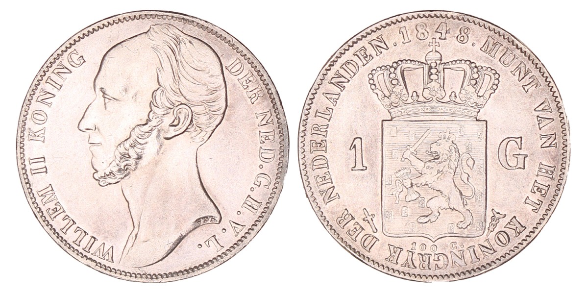 1 Gulden. Willem II. 1848. Prachtig -.