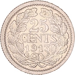 25 Cent. Wilhelmina. 1913. Zeer Fraai / Prachtig.