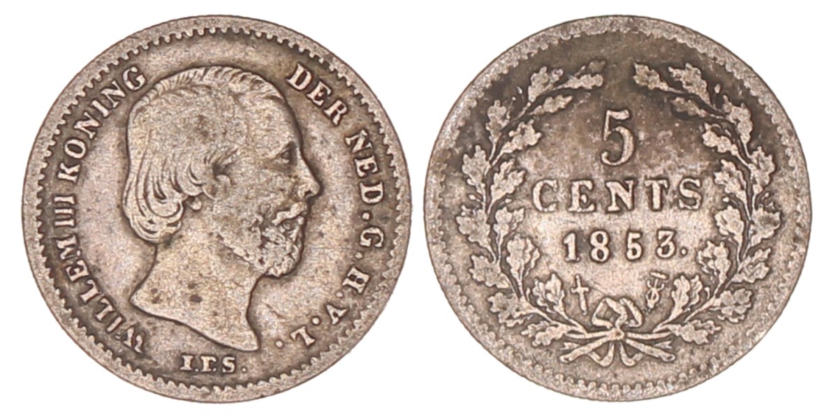 5 Cent. Willem III. 1853. Fraai / Zeer Fraai.
