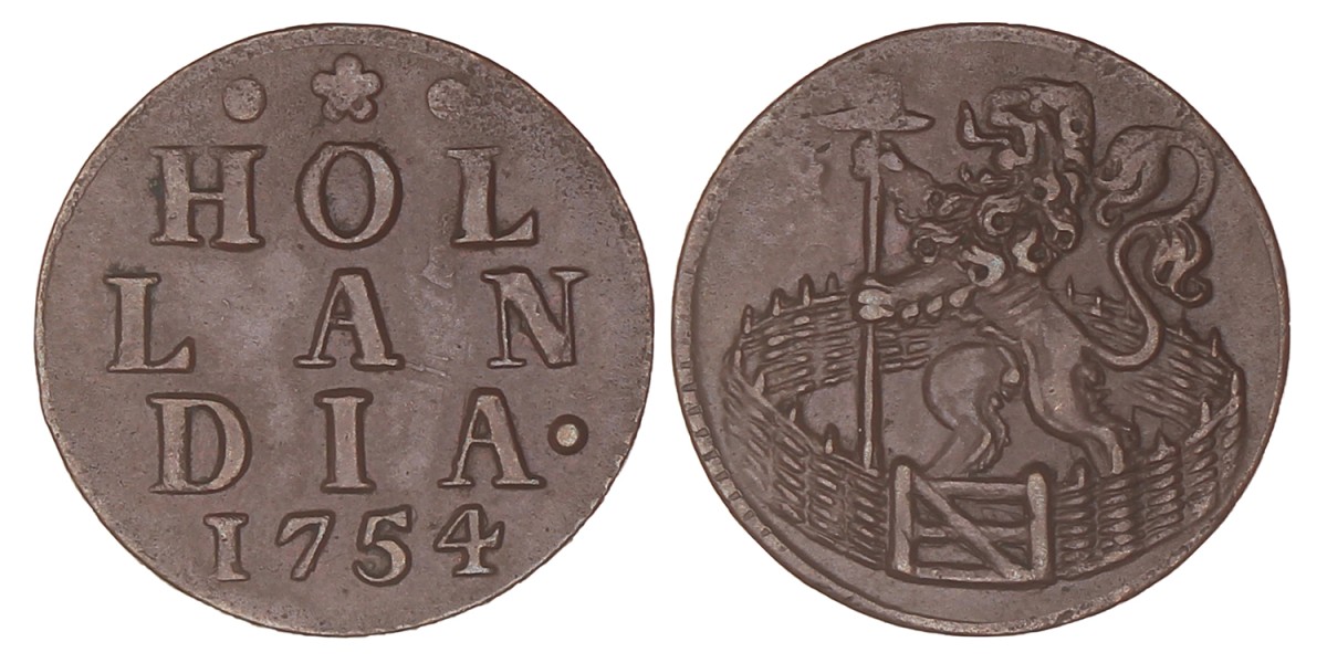 1 Duit. 1754. Zeer Fraai / Prachtig.