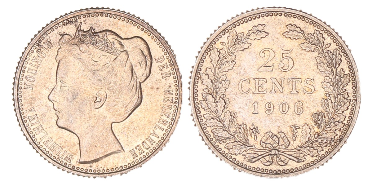 25 Cent. Wilhelmina. 1906. UNC.