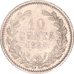 10 Cent. Wilhelmina. 1892. UNC.