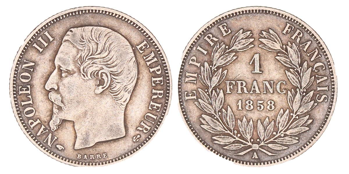 France. Napoleon III. 1 Franc. 1858 A.