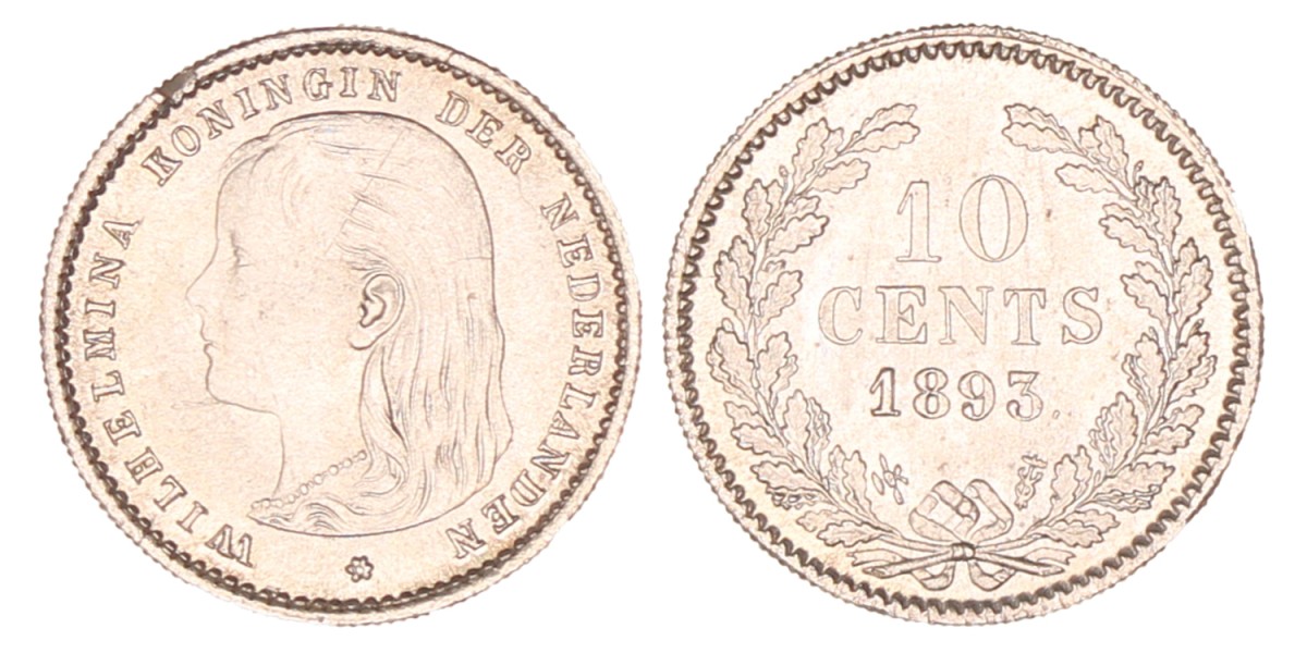 10 Cent. Wilhelmina. 1893. UNC -.