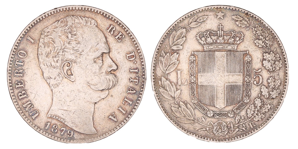 Italy. Kingdom. Umberto I. 5 Lire. 1879 R.