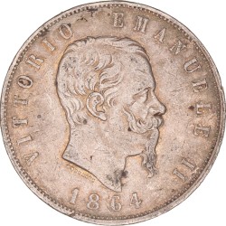 Italy. Kingdom. Vittorio Emanuele II. 5 Lire. 1864.