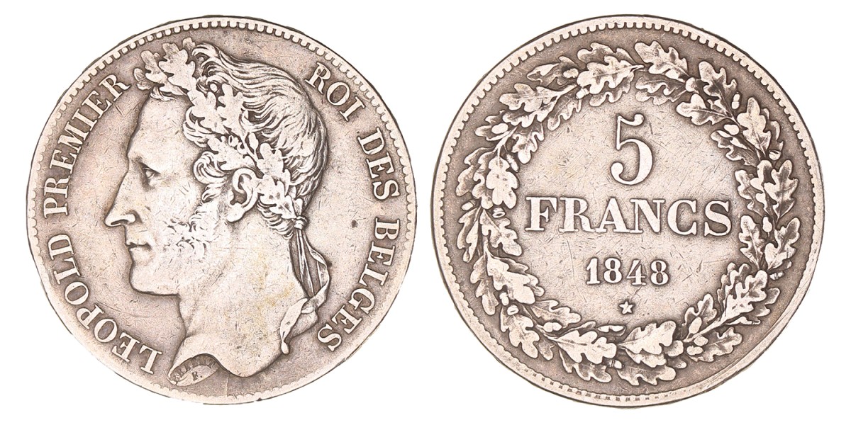 Belgium. Leopold I. 5 Francs. 1848.