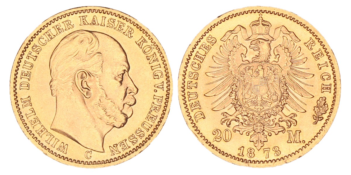 German states. Prussia. Wilhelm I. 20 Mark. 1873 C.