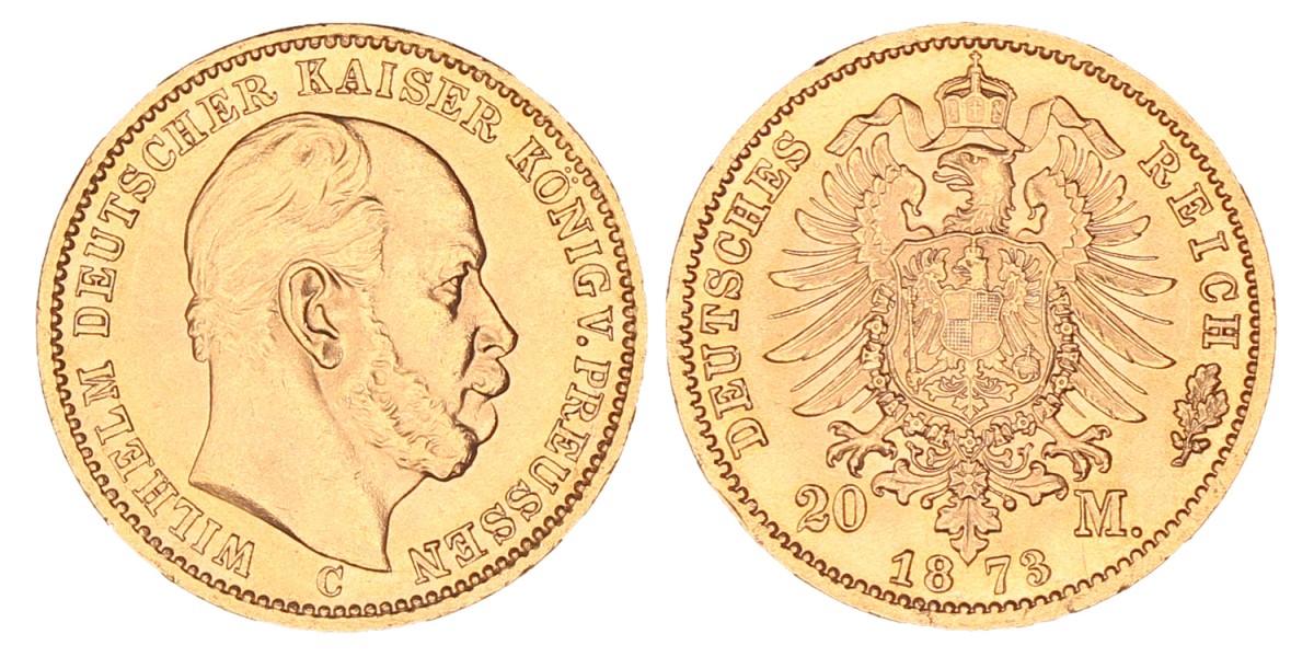 German states. Prussia. Wilhelm I. 20 Mark. 1873 C.