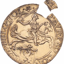 Halve gouden rijder (groot model) Holland 1607. Fraai / Zeer fraai (R, Gepoetst, stuk uitgebroken).