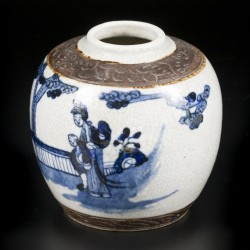 Een Porseleinen gemberpot met figuur decoratie. China, 19e eeuw.