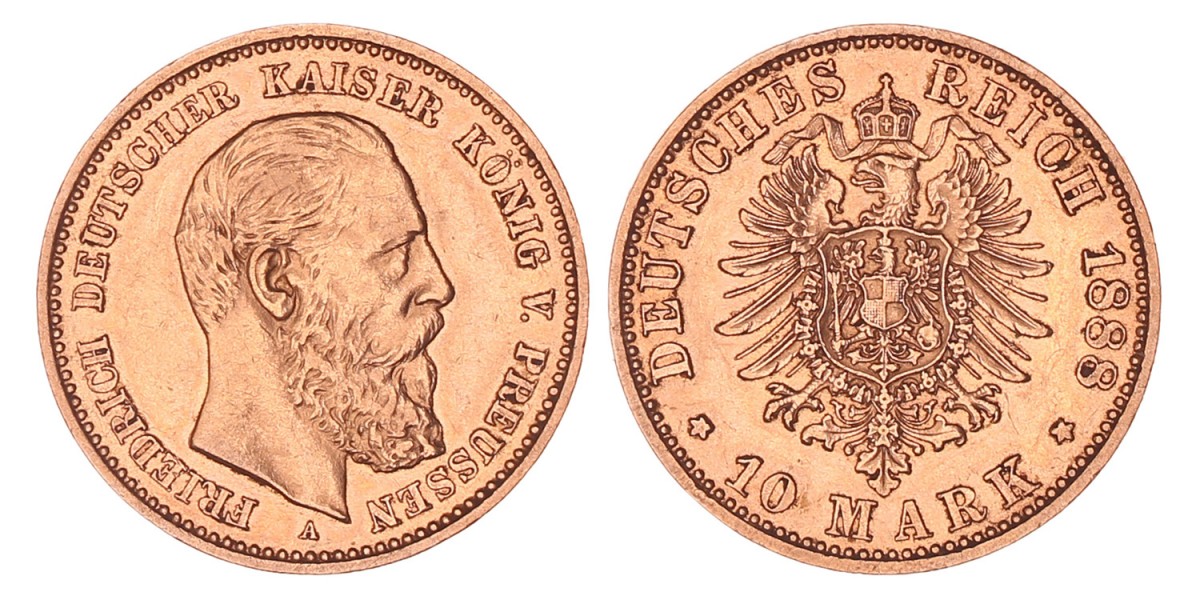 Germany. Prussia. Friedrich. 10 Mark. 1888 A.