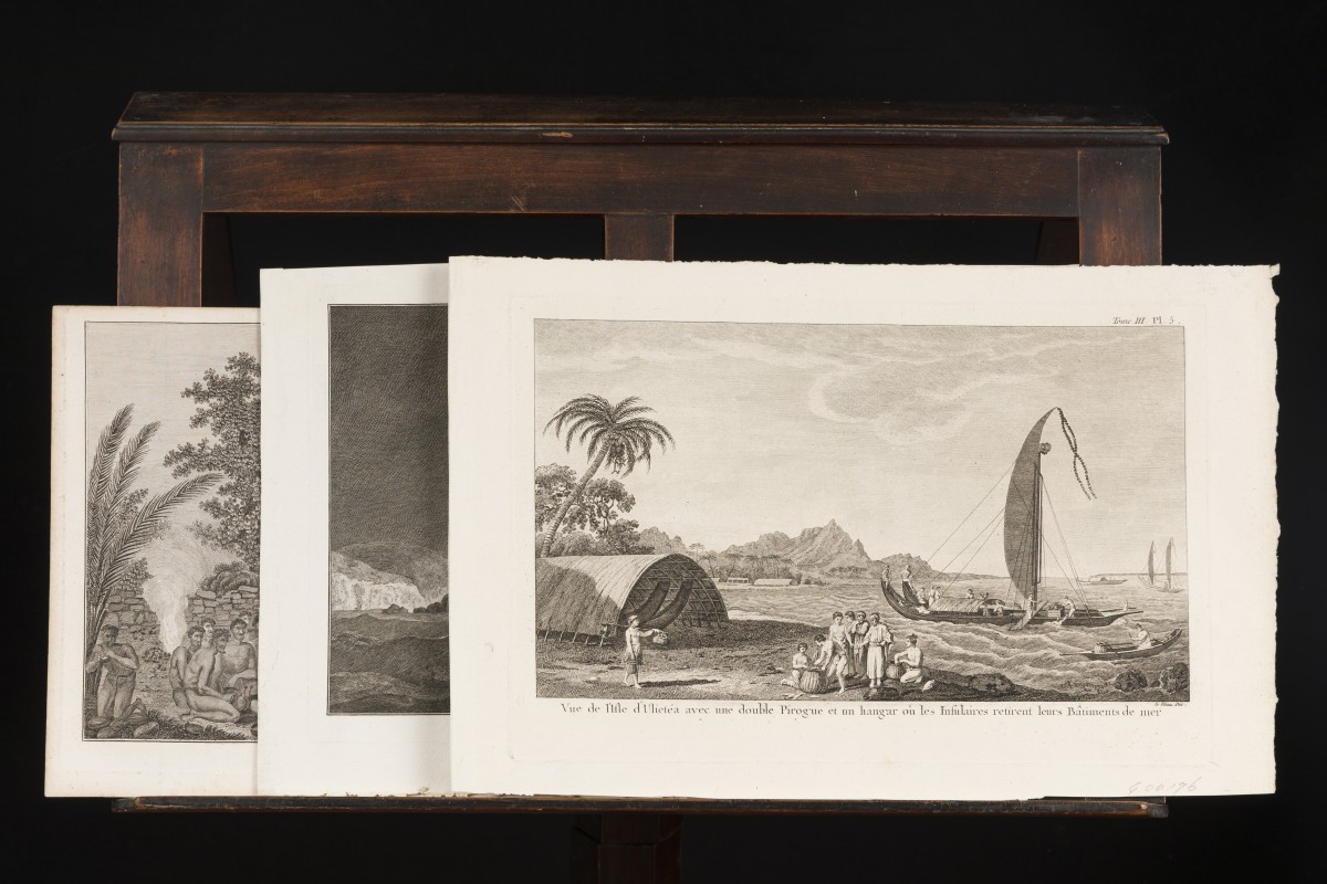 Een lot bestaande uit (3) diverse gravures van verschillende landschappen (James Cook), 18e eeuw.