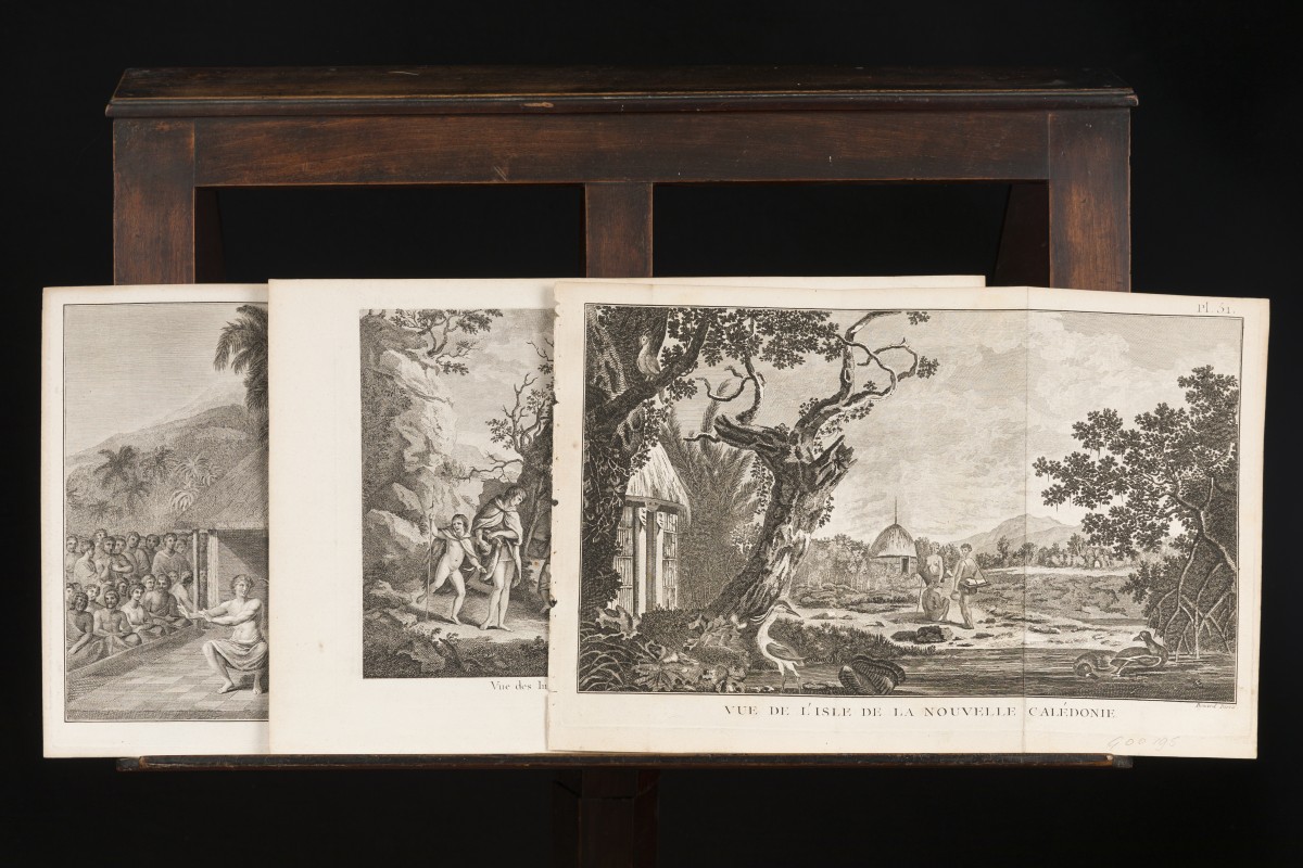 Een lot bestaande uit (3) diverse gravures (James Cook), w.o. Tahiti, 18e eeuw.