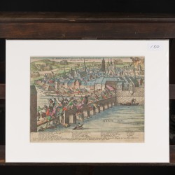 Frans HOOGENBERGH (1540-1592), Twee diverse gravures: resp. Beleg van Montbrison en van Maastricht, 16e eeuw.