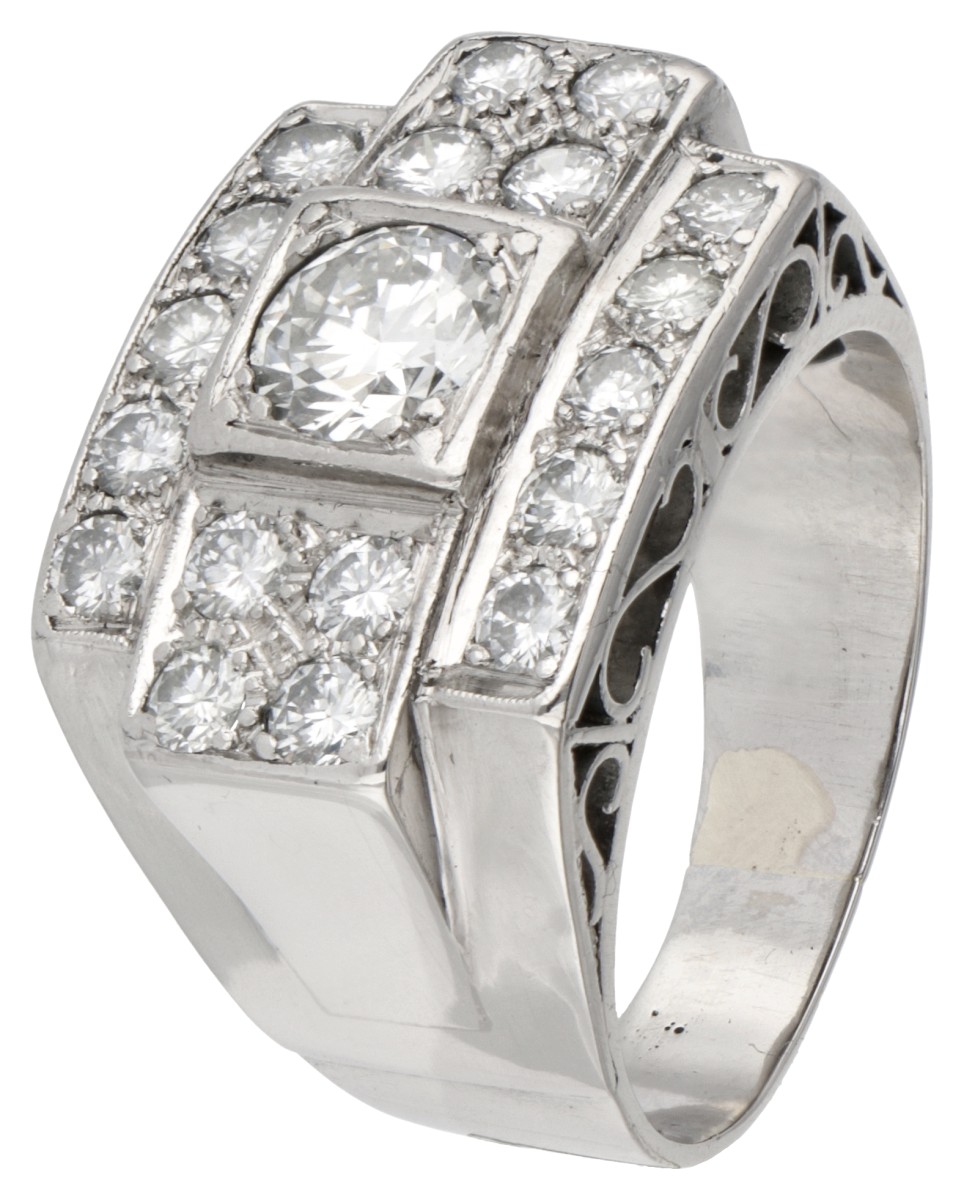 Pt 850 Platina retro tank ring bezet met ca. 1.52 ct. diamant.