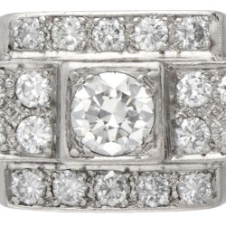 Pt 850 Platina retro tank ring bezet met ca. 1.52 ct. diamant.