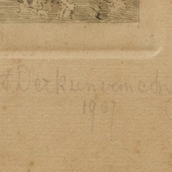Antoon Derksen van Angeren (Delft 1878 - 1961), (2) etsen met voorstellingen van stadsgezichten te Rotterdam: Spaansche Kade en Groenendaal.