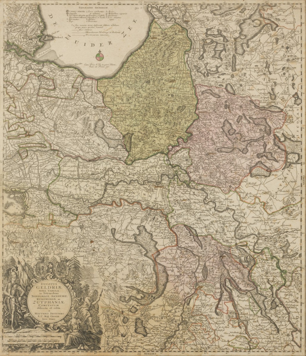 Ducatus Geldriae /  Nova Tabula / In Tetrarchias / Noviomagi, Arnhemii / Ruremondiae ac / Zutphaniae Comitatum. door Mattheus Seutte, Nuremberg, 1732-1757.