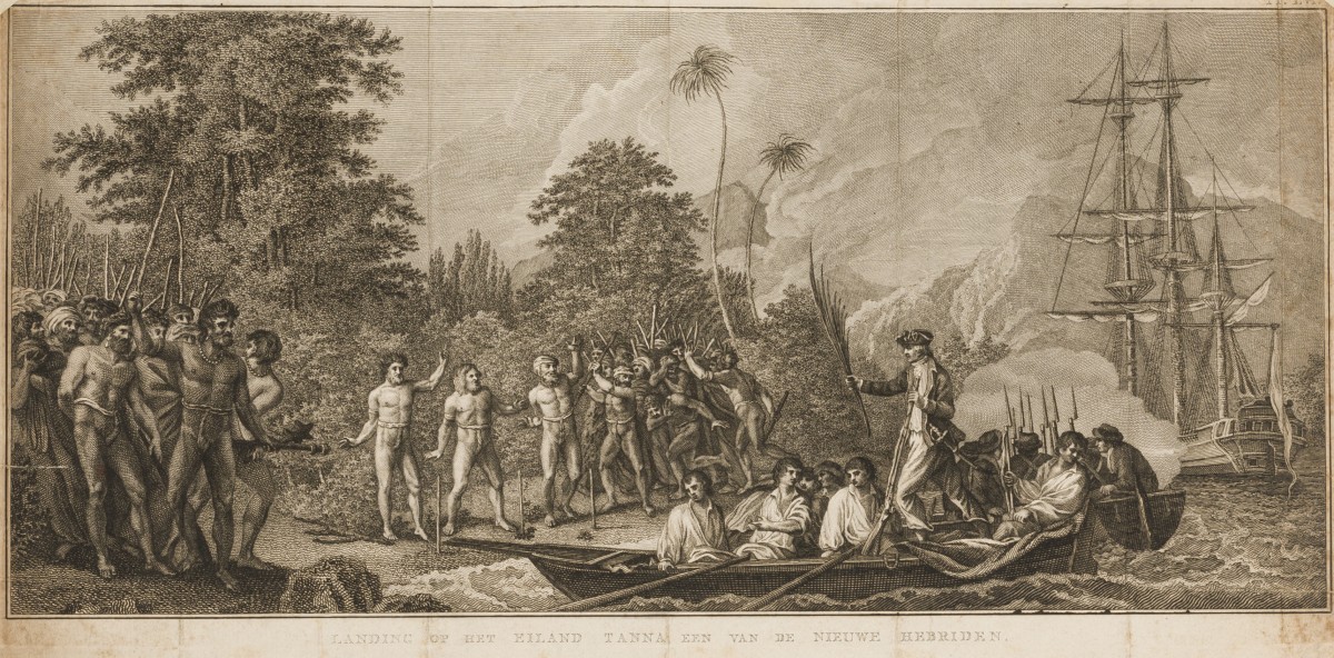 James Cook; Landing op het eiland Tanna een van de nieuwe Hebriden.