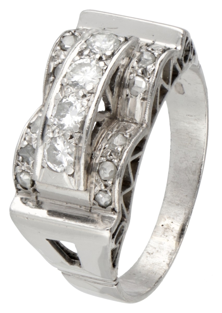 Pt 900 Platina retro tank ring bezet met ca. 0.26 ct. diamant.