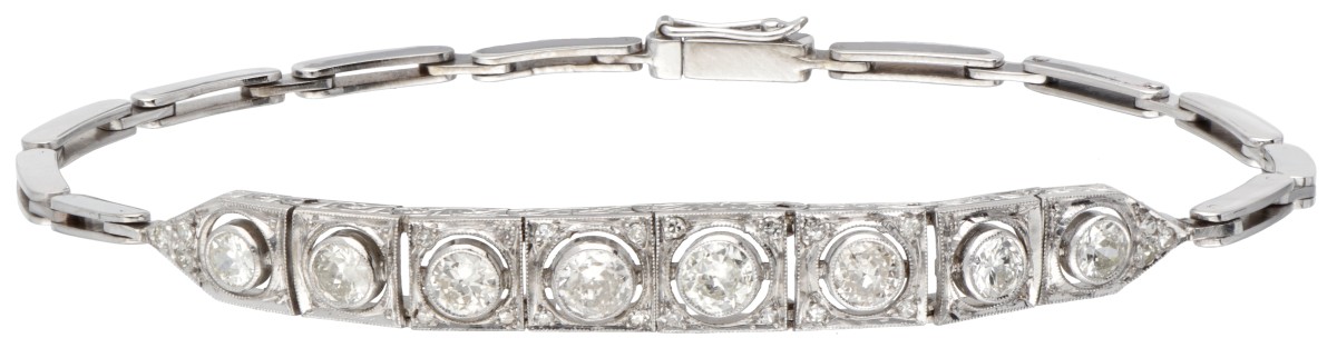 14 kt. Witgouden art deco armband bezet met ca. 1.00 ct. diamant.