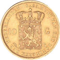 10 gulden goud. Willem I. 1825 B. Zeer Fraai +.