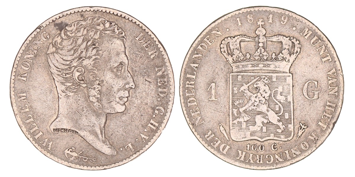 1 Gulden. Willem I. 1819 U. Fraai / Zeer Fraai.