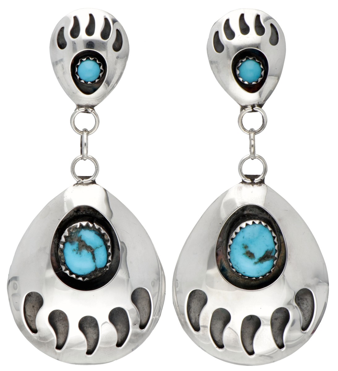 Selena Jake 'Bear claw' Navajo sterling zilveren Native American oorbellen bezet met turkoois.