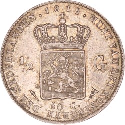 ½ Gulden. Willem I. 1819 U. Prachtig.