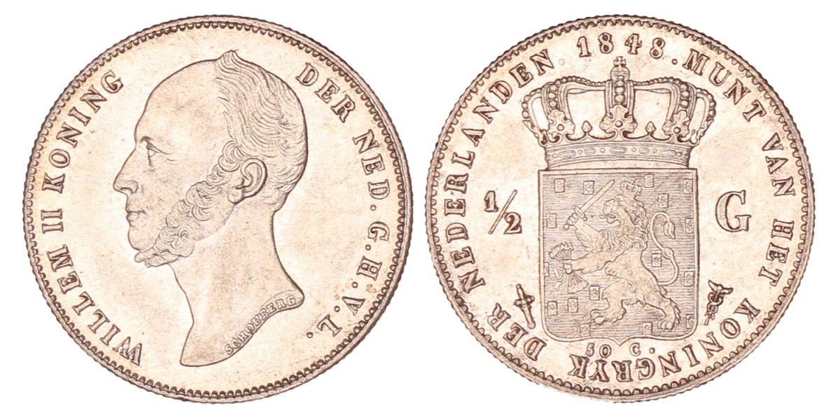 ½ gulden. Willem I. 1848. UNC.