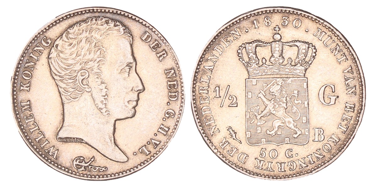 ½ gulden. Willem I. 1830/20 B. Prachtig -.