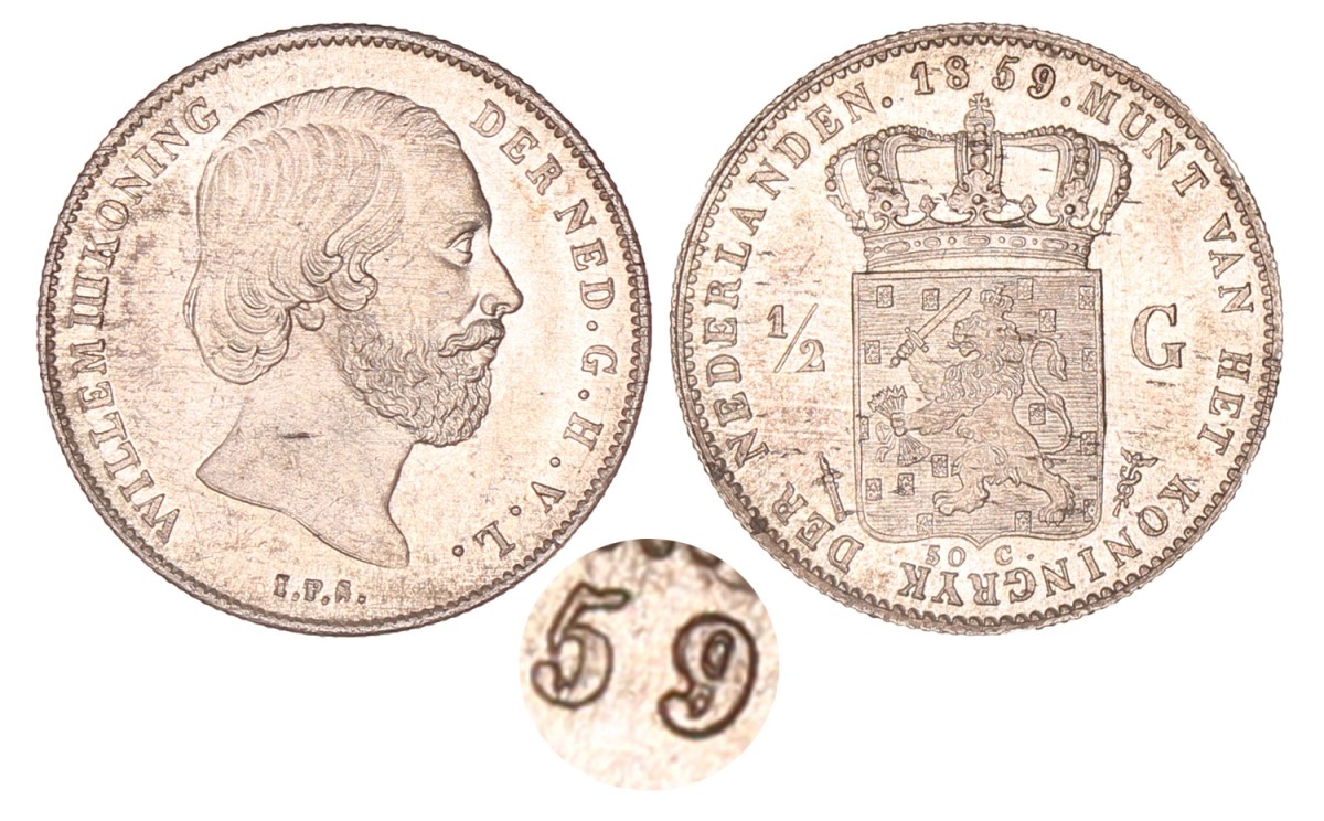 ½ gulden. Willem III. 1859/__. FDC.