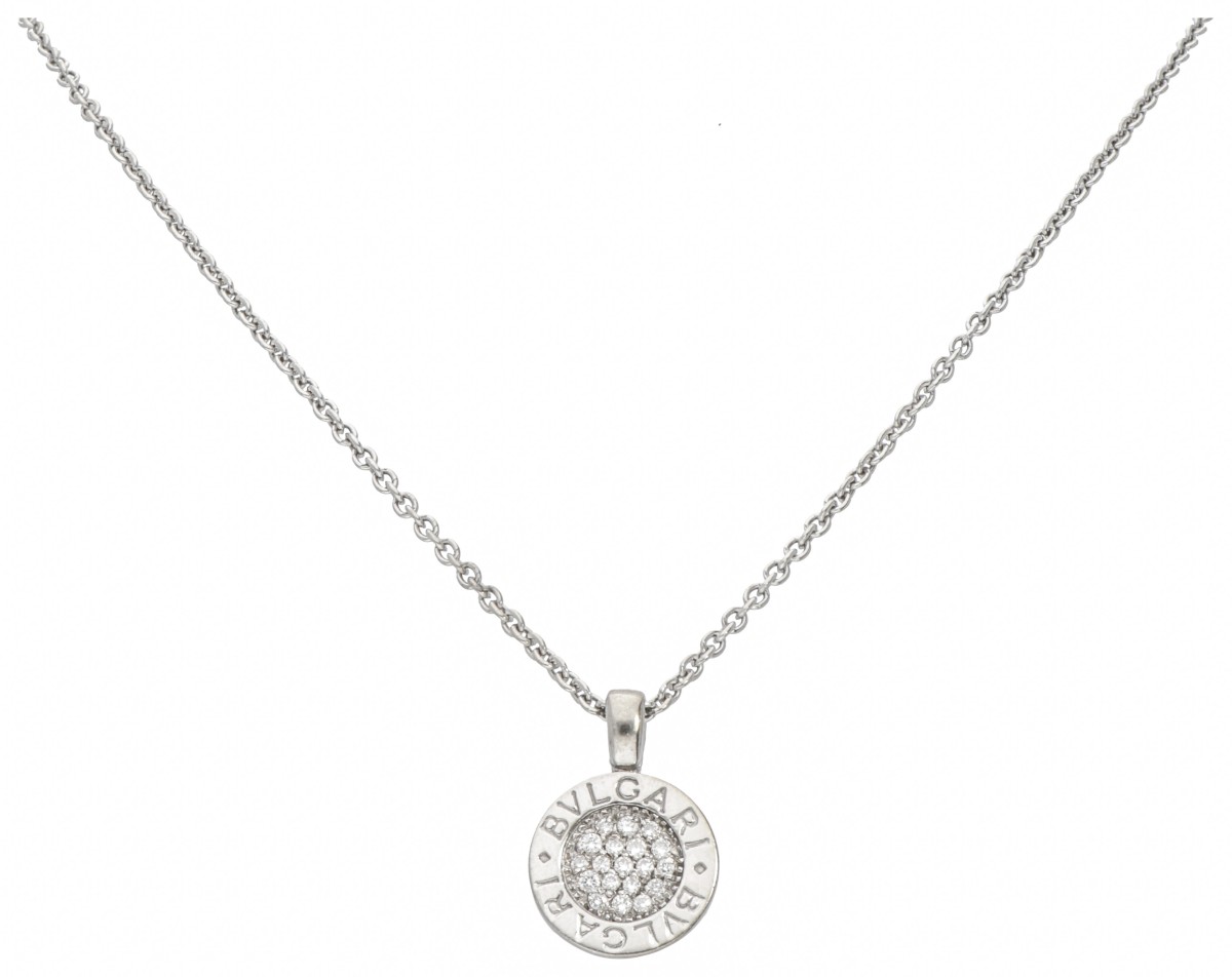 'BVLGARI BVLGARI' 18 kt. witgouden collier en hanger bezet met ca. 0.09 ct. diamant.