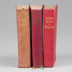 Drie reisgidsen door Baedeker voor diverse regio's: Italien, Suède et Norvège, Schweiz.