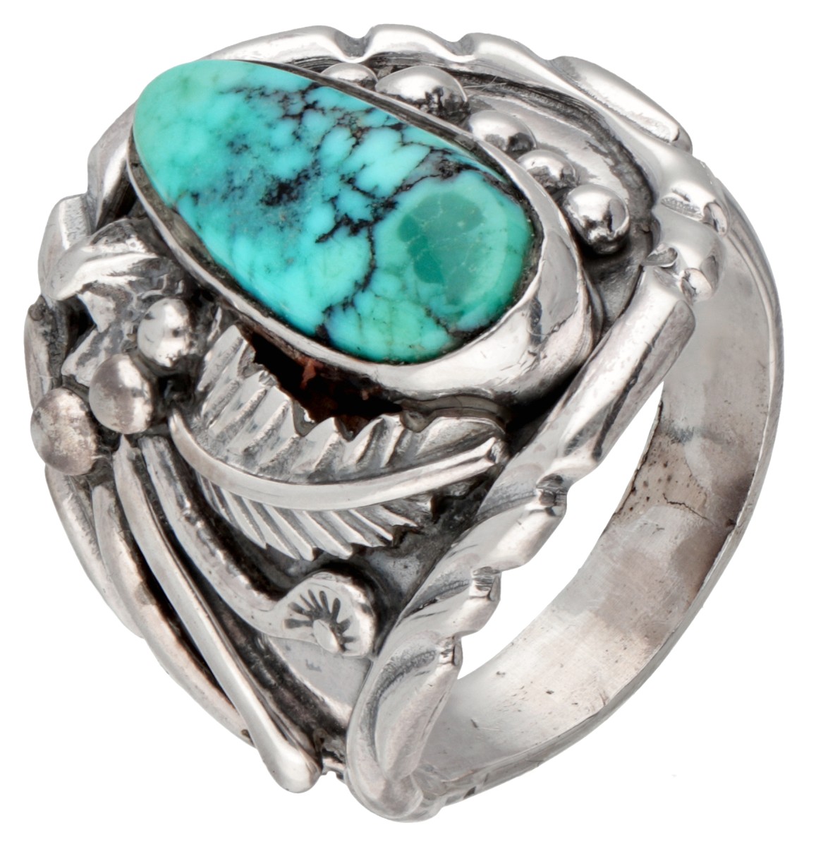 Yazzie Family Navajo sterling zilveren Native American ring bezet met turkoois.