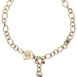 18 kt. Geelgouden Italiaans design collier bezet met ca. 0.70 ct. diamant en robijn.