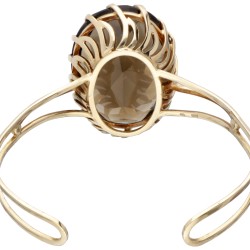 14 kt. Geelgouden cuff armband bezet met ca. 78.89 ct. rookkwarts.