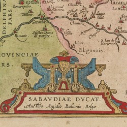 Abraham Ortelius (Antwerpen 1527 - 1598), Een landkaart voorstellende Zuid-Frankrijk, Avignon en de Savoye - Gallia Narbonens / Sabaudiae Ducat/ Venuxini Comitatus, Antwerpen, Christoffel Plantijn, ca. 1595.