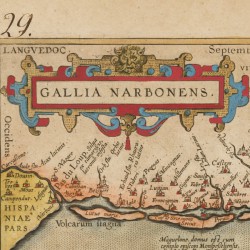 Abraham Ortelius (Antwerpen 1527 - 1598), Een landkaart voorstellende Zuid-Frankrijk, Avignon en de Savoye - Gallia Narbonens / Sabaudiae Ducat/ Venuxini Comitatus, Antwerpen, Christoffel Plantijn, ca. 1595.