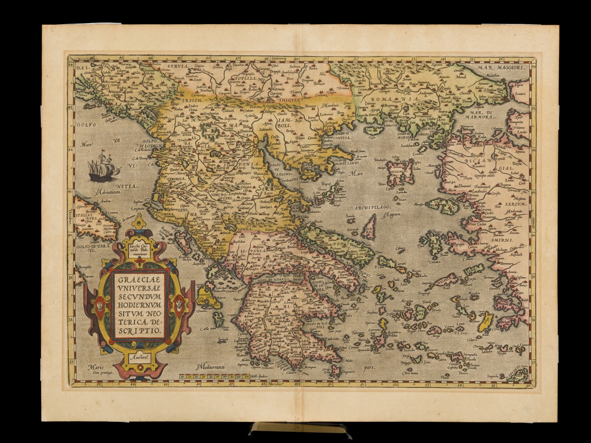 Abraham Ortelius (Antwerpen 1527 - 1598), Landkaart van Griekenland - Graeciae universae (...), ca. 1575.